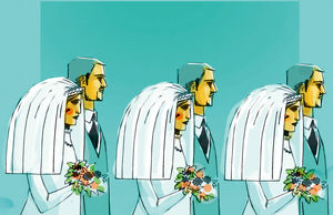 عروس و داماد‌ها در صف